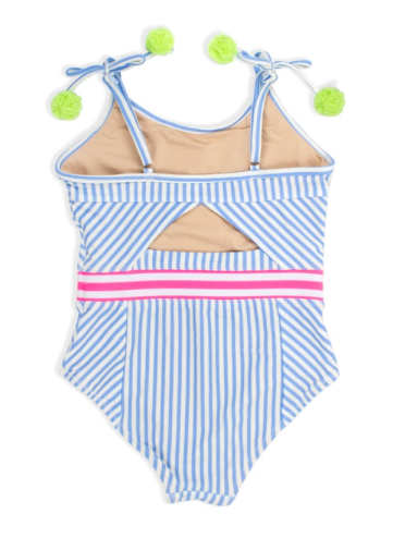 Blue Pinstripe Cutout Back Swimsuit