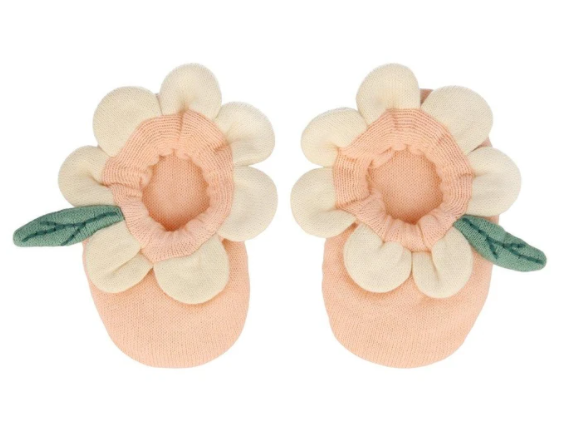 Peach Daisy Baby Booties