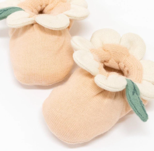 Peach Daisy Baby Booties