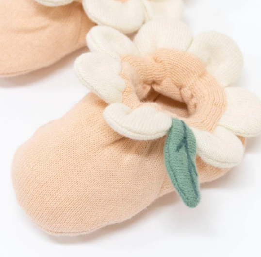 Peach Daisy Baby Booties