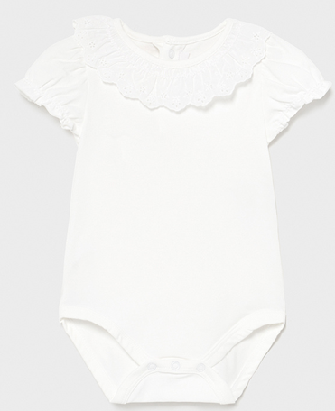 Ruffled Collar Short Sleeved White Bodysuit | 1703