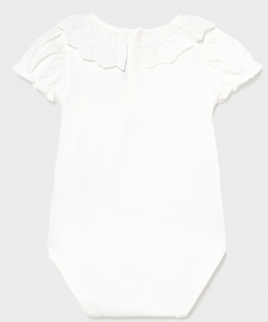 Ruffled Collar Short Sleeved White Bodysuit | 1703
