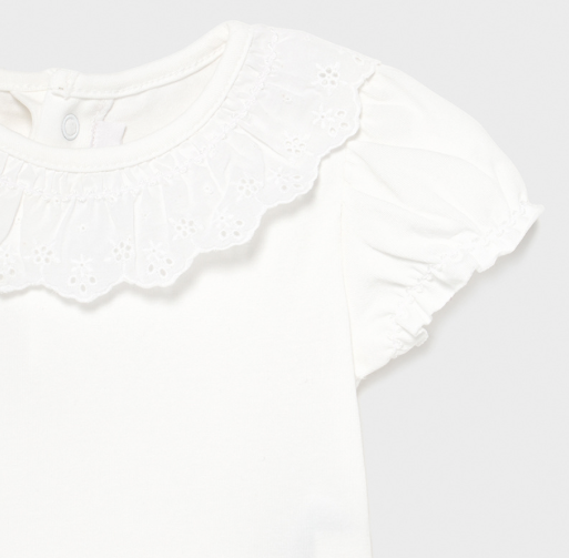 Ruffled Collar Short Sleeved White Bodysuit | 1703