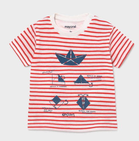 Red and White Origami Striped T-Shirt | 1005