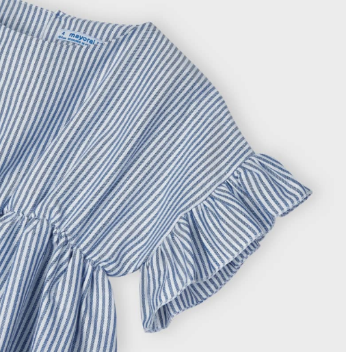 Blouse with Ruffle Sleeves | Blue and White Stripe | 3194