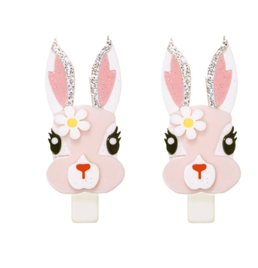 Cute Pink Bunny with Flower | Alligator Clip