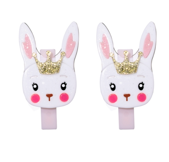 Cute White Bunny with Crown | Alligator Clips