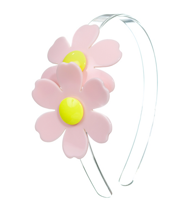 Double Daisy Light Pink Clear Headband