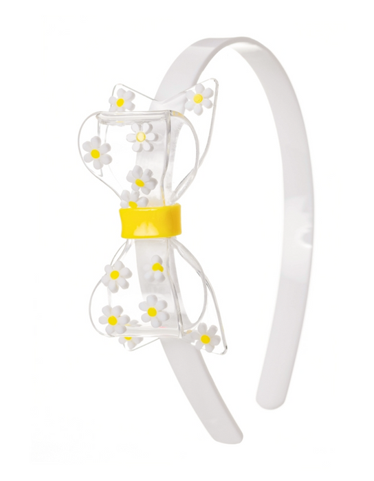 Fat Bow with Daisy Clear White Headband