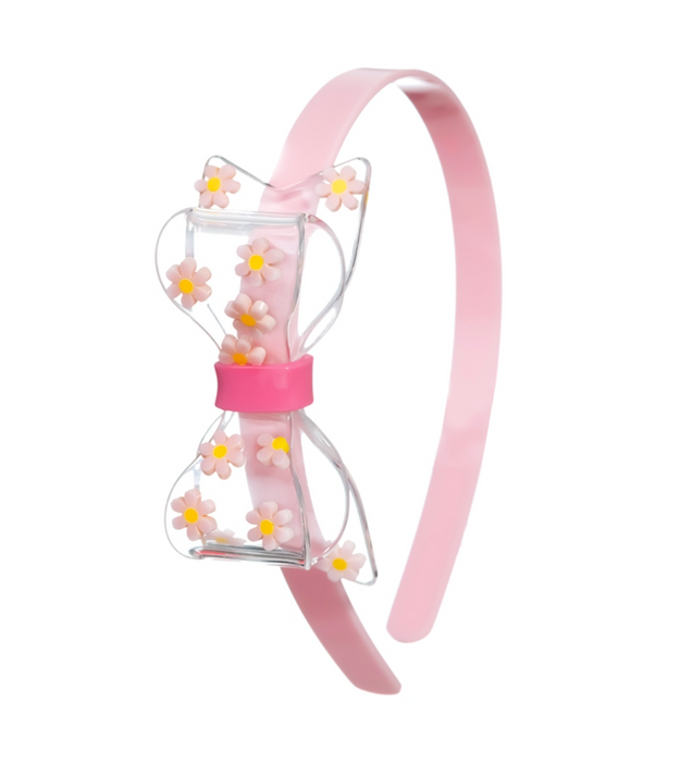 Fat Bow with Daisy Clear Light Pink Headband