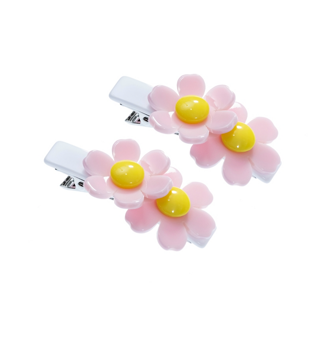 Light Pink Double Daisy White Clip | Alligator Clip