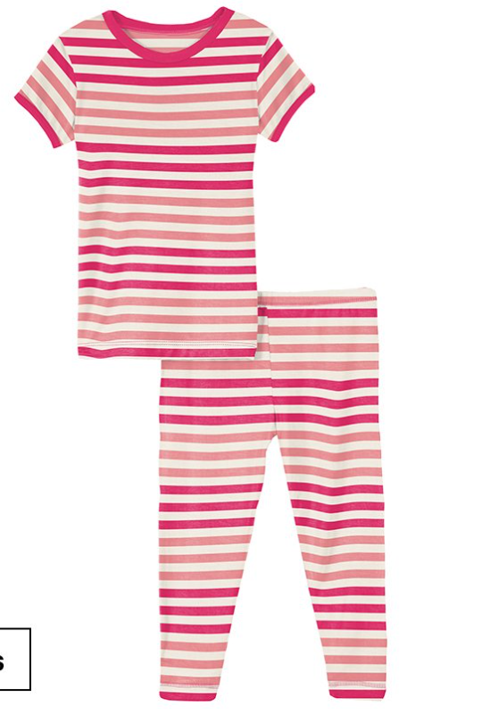 Print Short Sleeve Pajama Set | Forest Fruit Stripe