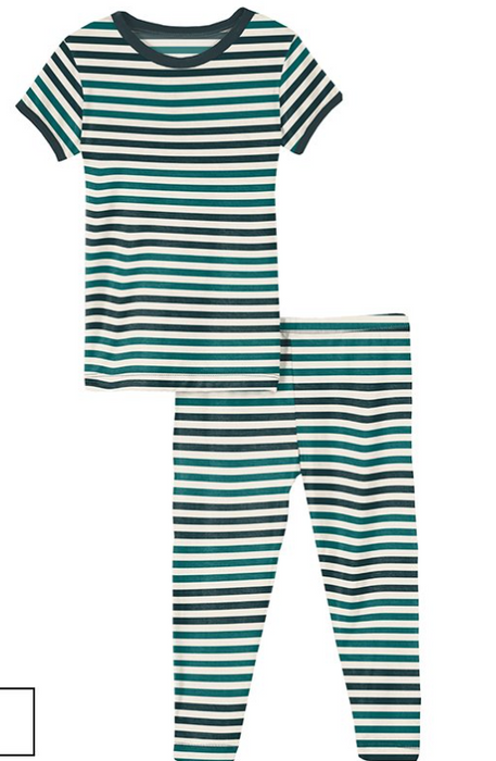 Print Short Sleeve Pajama Set | Wildlife Stripe