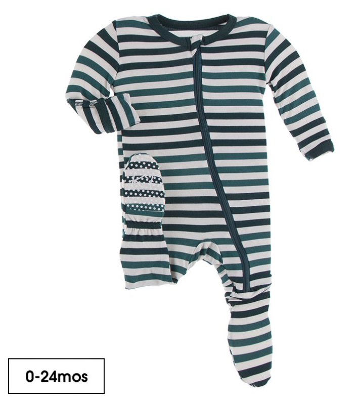 Print Footie with Zipper | Wildlife Stripe