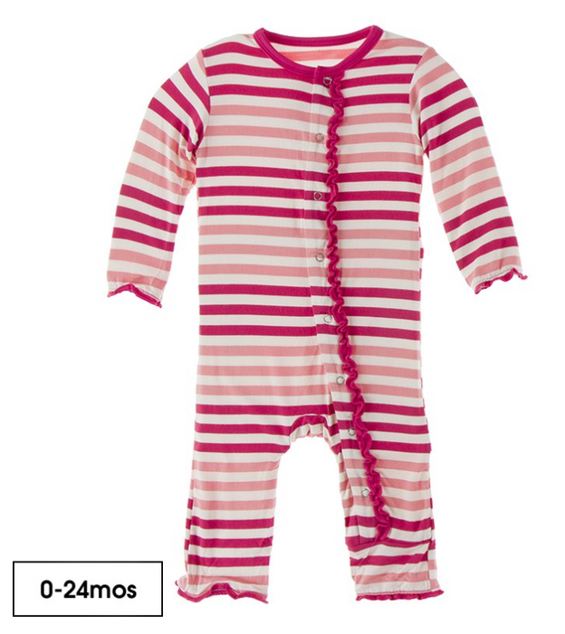 Print Muffin Ruffle Coverall with Zipper | Forest Fruit Stripe