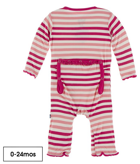 Print Muffin Ruffle Coverall with Zipper | Forest Fruit Stripe