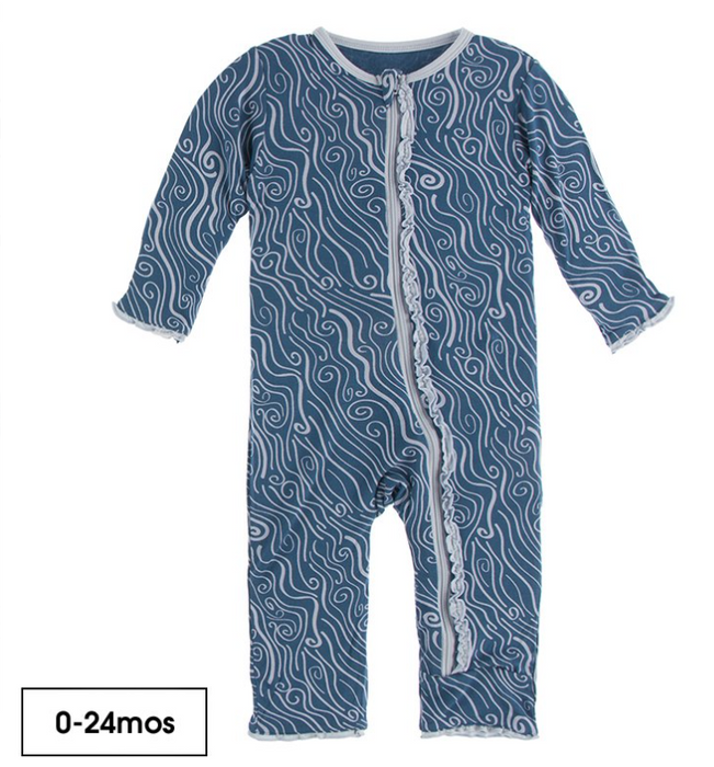 Print Muffin Ruffle Coverall with Zipper | Twilight Whirling River