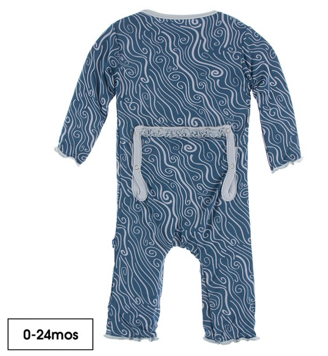 Print Muffin Ruffle Coverall with Zipper | Twilight Whirling River