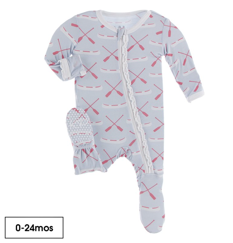 Print Muffin Ruffle Footie with Zipper | Dew Paddles and Canoe