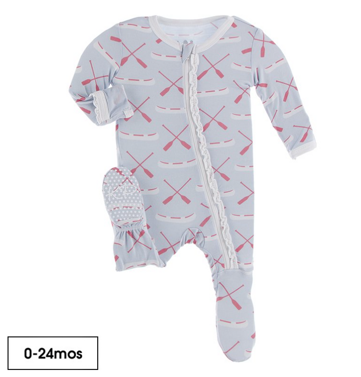 Print Muffin Ruffle Footie with Zipper | Dew Paddles and Canoe