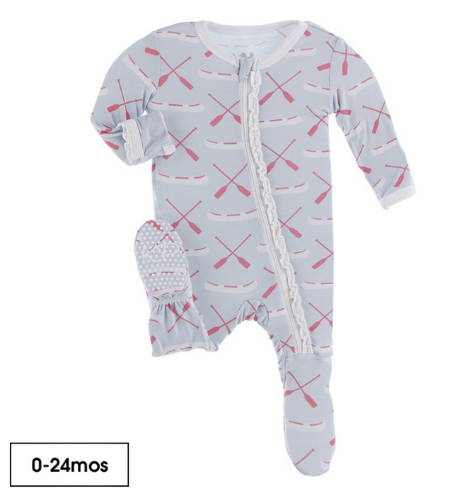 Print Muffin Ruffle Footie with Zipper | Dew Paddles and Canoe