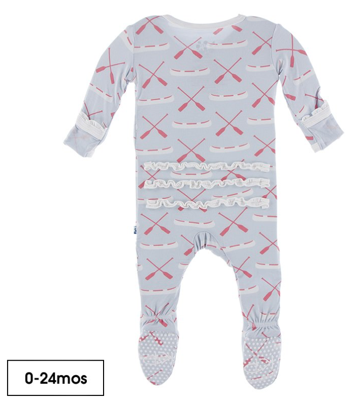 Print Muffin Ruffle Footie with Zipper | Dew Paddles and Canoe