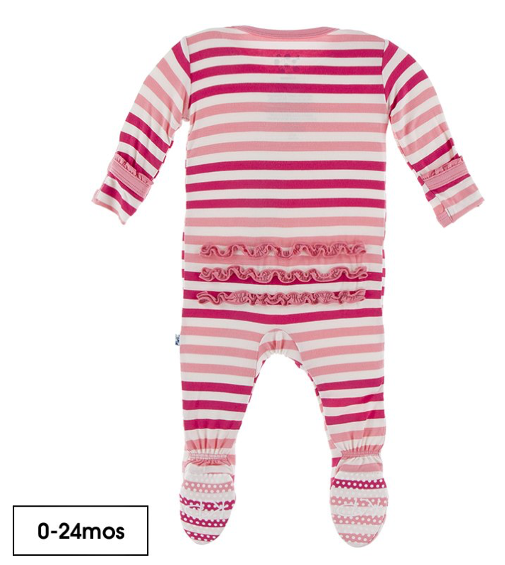 Print Muffin Ruffle Footie with Zipper | Forest Fruit Stripe