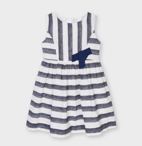 Navy Blue Striped Linen Dress | 3919