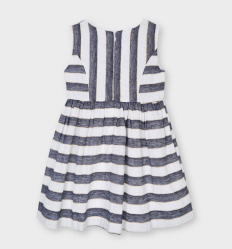 Navy Blue Striped Linen Dress | 3919