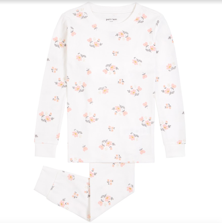 White with Pink Floral Two Piece PJ Set