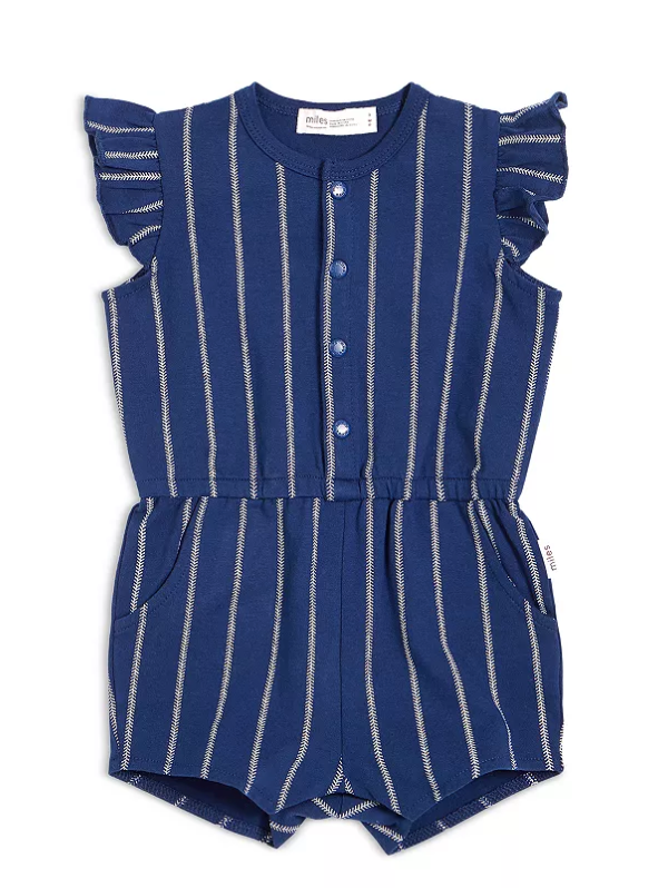 Blue Baseball Stitch Girl Romper