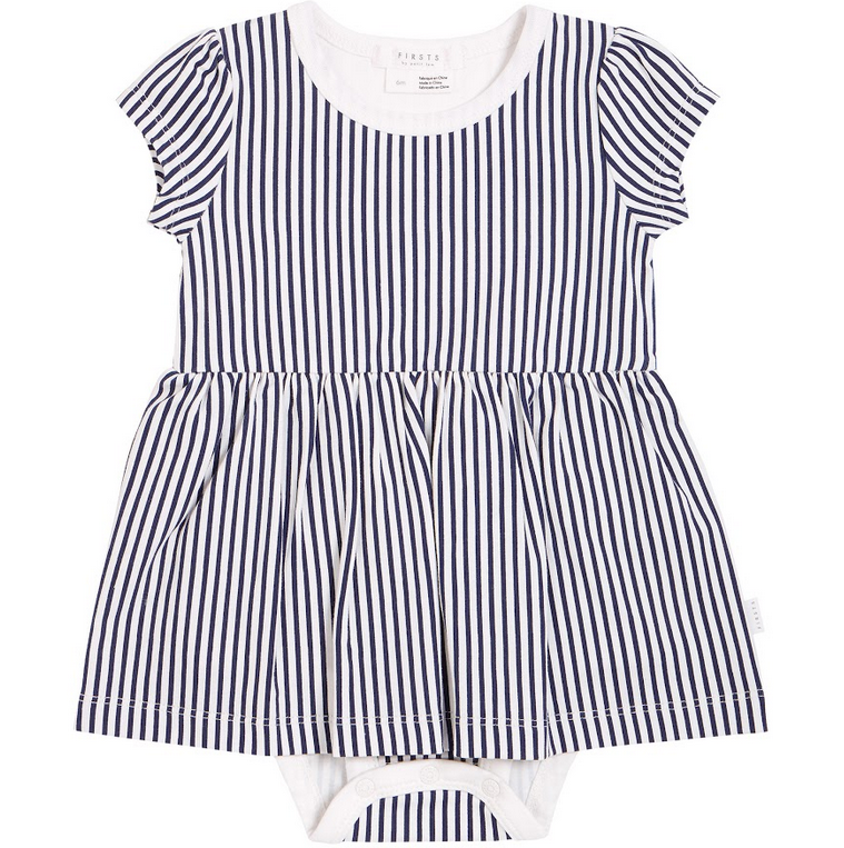 Navy and White Stripe Skirted Romper