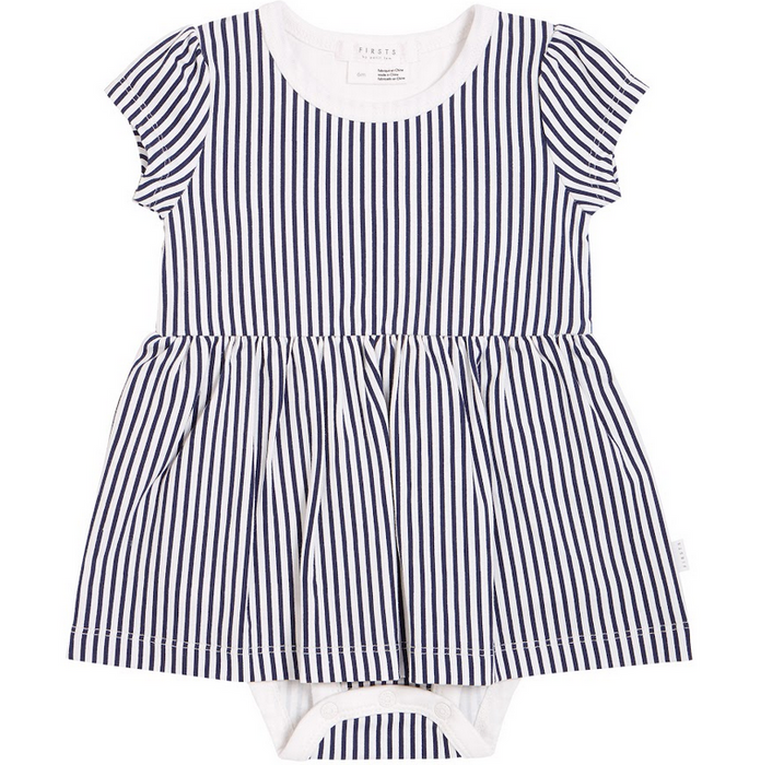 Navy and White Stripe Skirted Romper