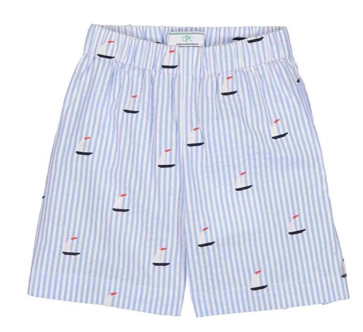 Dylan Shorts | Blue Seersucker Sailboats