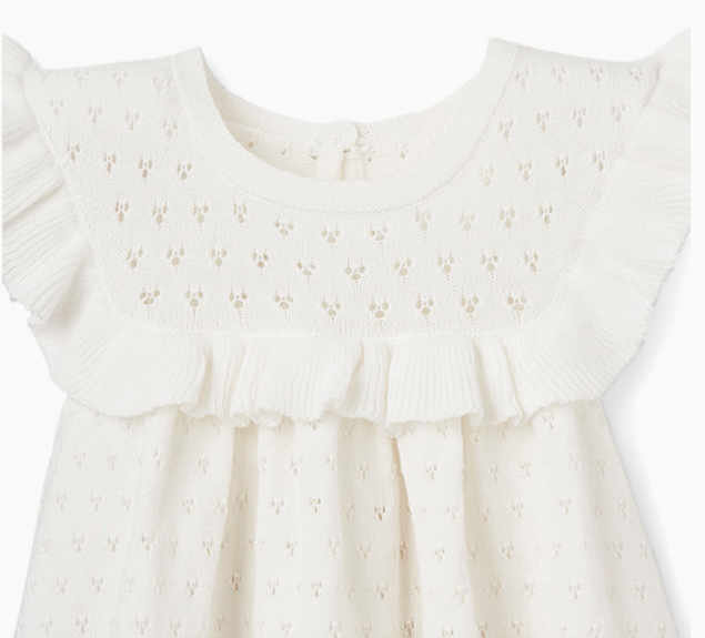 Pointelle Flutter Sleeve Dress with Bloomer | White