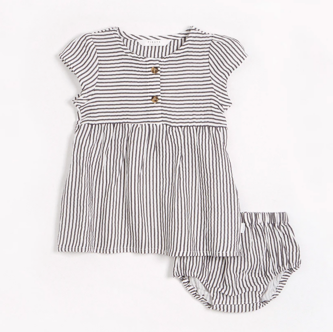 Striped Dress with Bloomer | Dark Grey and White