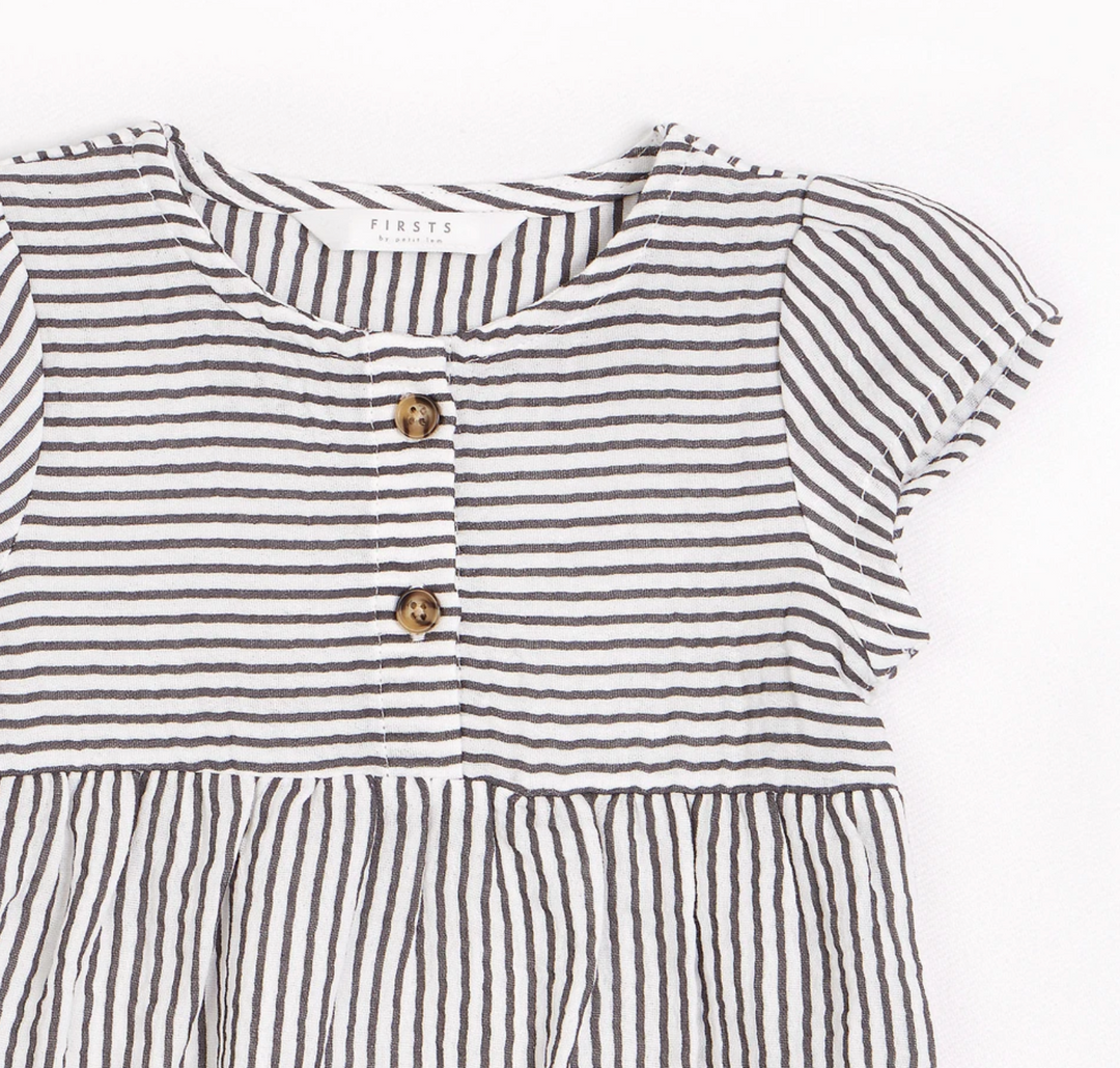 Striped Dress with Bloomer | Dark Grey and White