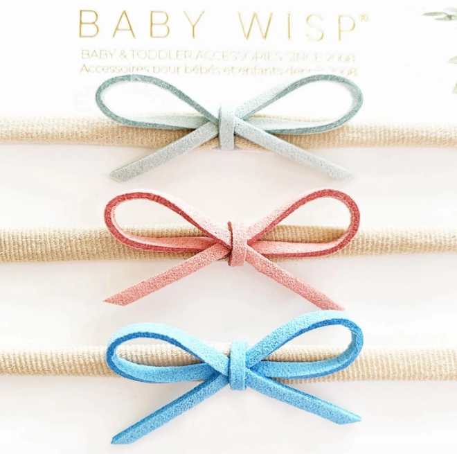 Suede Cord Bows Baby Headband | Mint Peach Blue