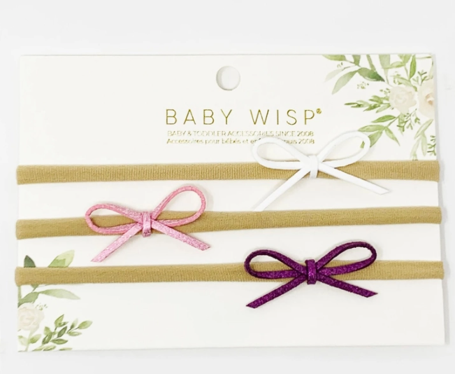 Suede Cord Bows Baby Headband | White Pink Purple