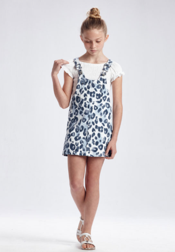 Blue and White Leopard Print Overall Dress | 6914