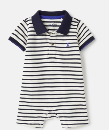 Pique Polo Romper | Navy Stripe (Blue)