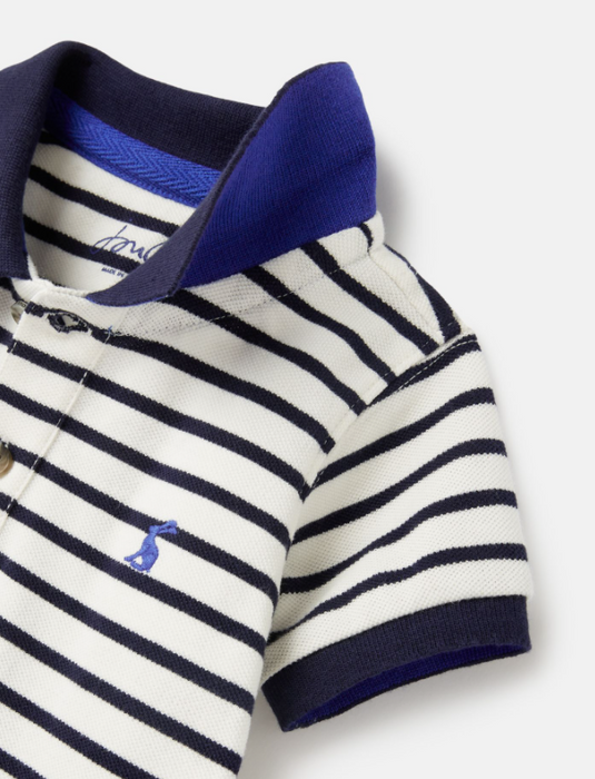 Pique Polo Romper | Navy Stripe (Blue)