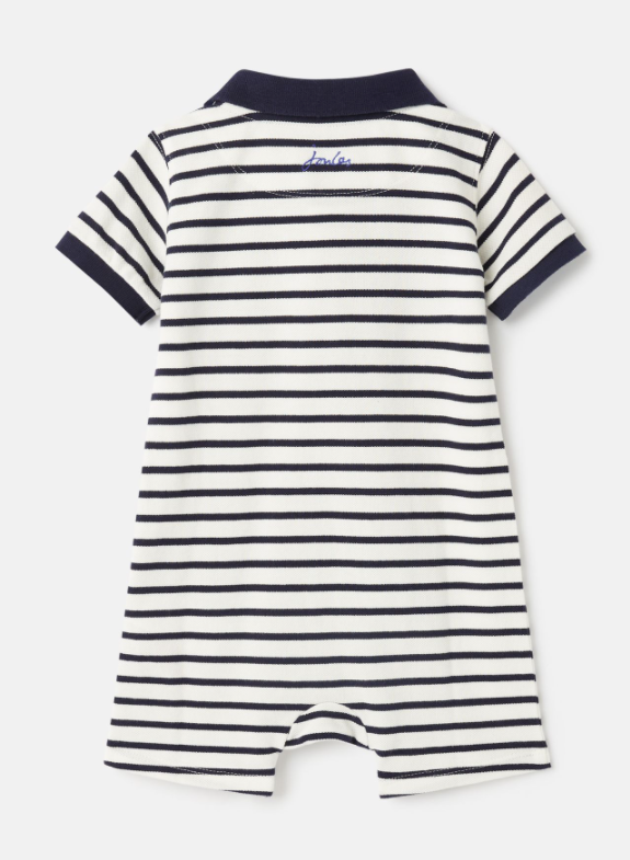 Pique Polo Romper | Navy Stripe (Blue)
