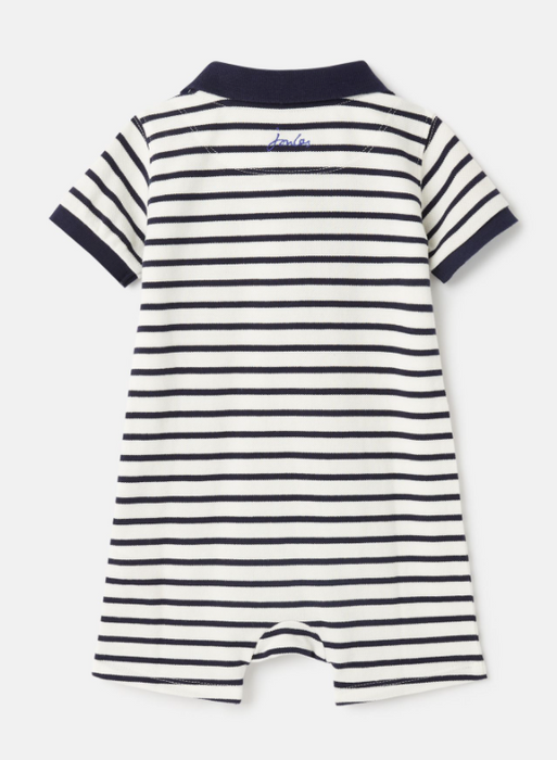 Pique Polo Romper | Navy Stripe (Blue)