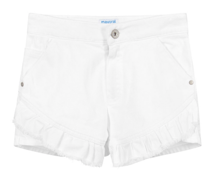 White Denim Ruffle Shorts | 6270