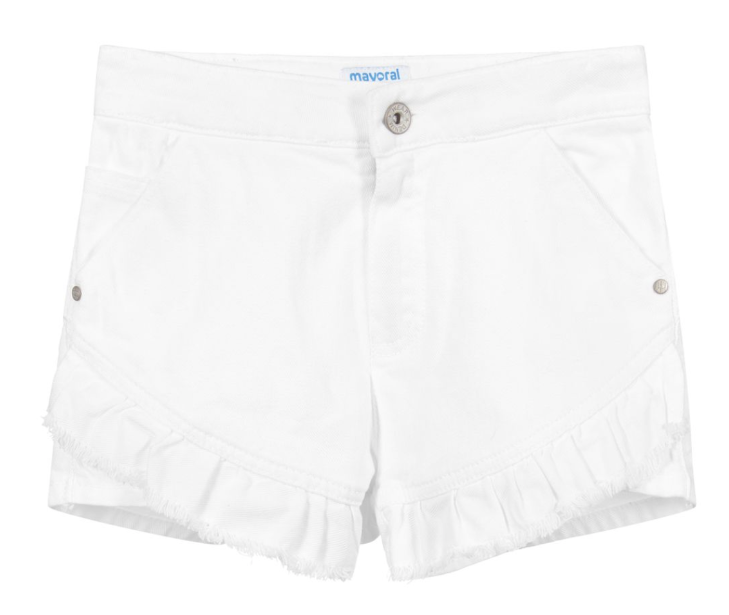 White Denim Ruffle Shorts | 6270