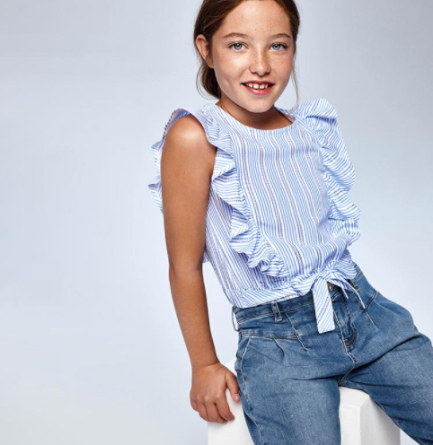 Blue and White Stripes Bow Shirt | 6181