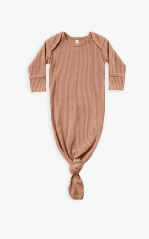 Ribbed Knotted Baby Gown | Terracotta