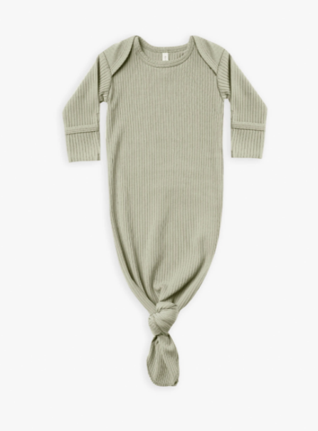 Ribbed Knotted Baby Gown | Sage
