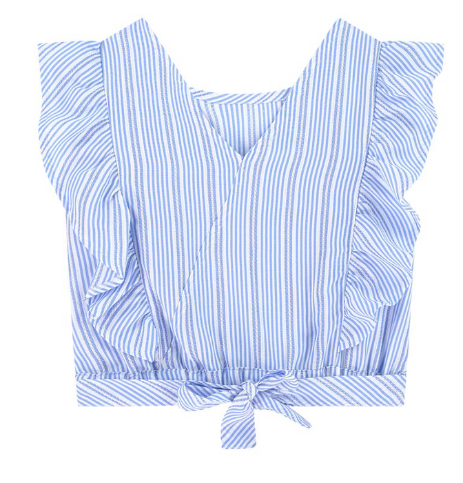 Blue and White Stripes Bow Shirt | 6181